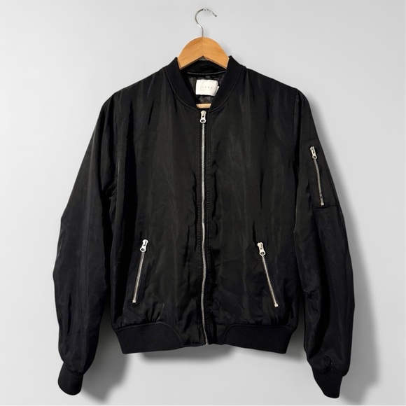 Women’s Lush Black Bomber Jacket with Silver Zippers Medium - Picture 1 of 14